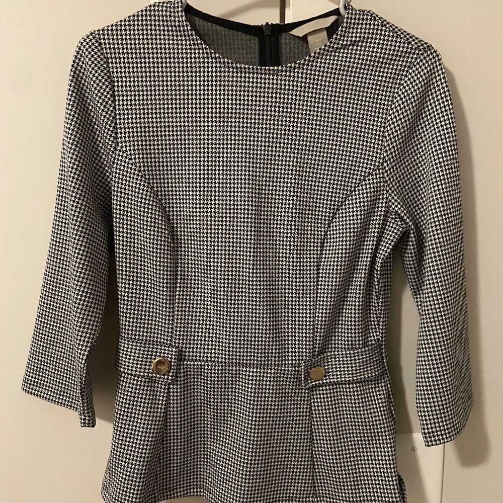 H&M Houndstooth Peplum Top | Size S